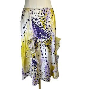 St. John Collection Silk Stretch Ruffle Skirt Abstract Print Sz 4 Art To Wear